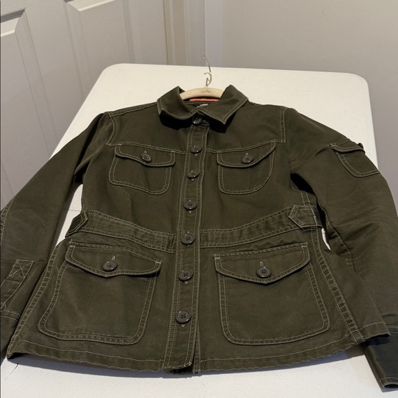 Women Utility Field Safari Cotton Olive Cinched Waist military Jacket Med - Picture 9 of 16